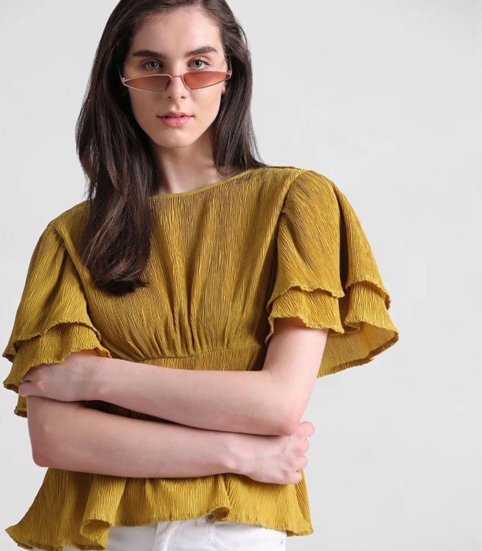 Yellow crinkled peplum top 1