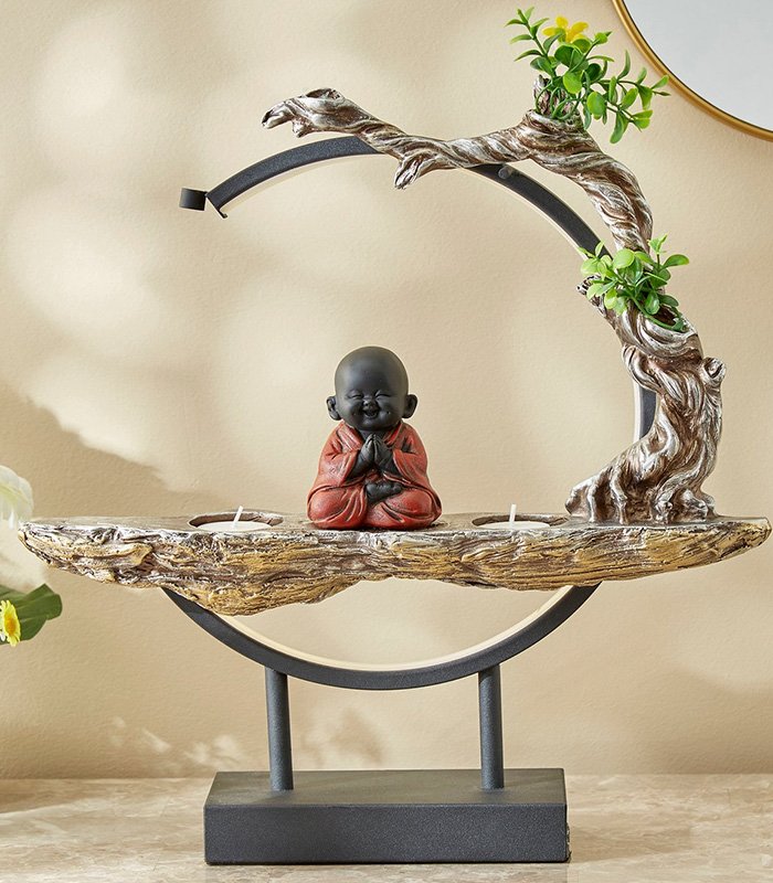 Corsica-Polyresin-Little-Buddha-Figurine-with-LED-Arc-and-T-light-Holders-1